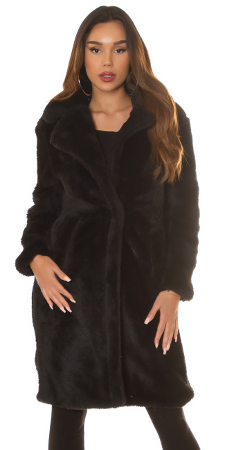 Faux-fur winter mantel zwart